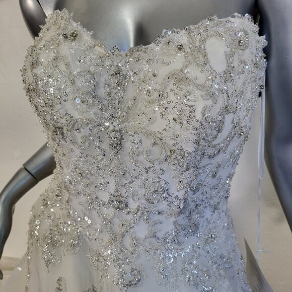 NWT~$2K~ALLURE COUTURE BRIDAL~6/8~IVORY CHAMPAGNE SEQUIN STRAPLESS WEDDING DRESS - Picture 3 of 16